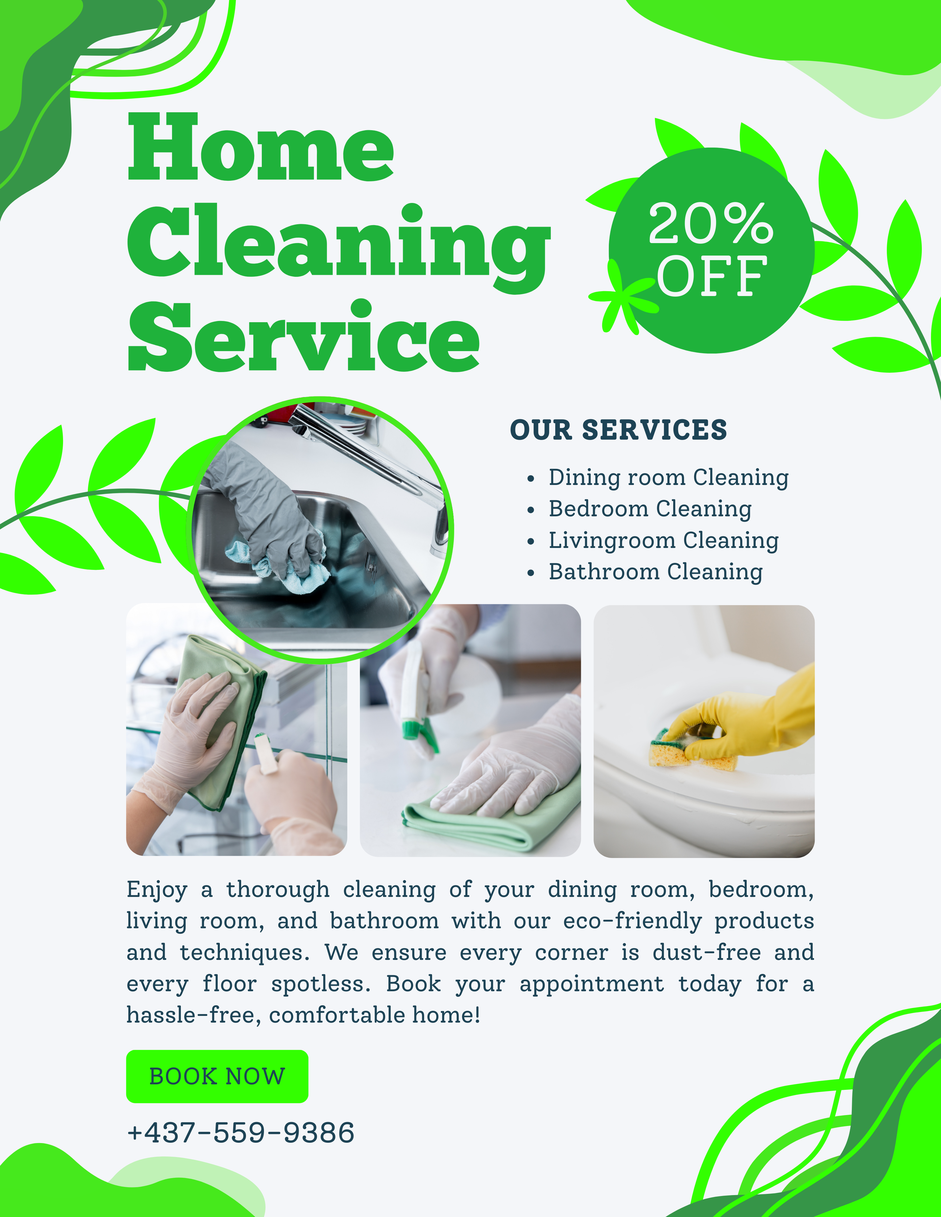 Blue and White Geometric House Cleaning Service Flyer